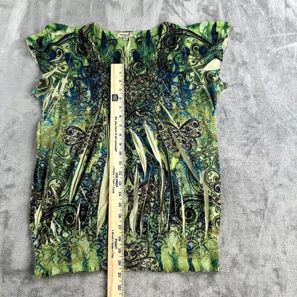 One World Tunic Top Womens XL Green Butterfly Embellished Fairycore Boho Y2K - Picture 3 of 10